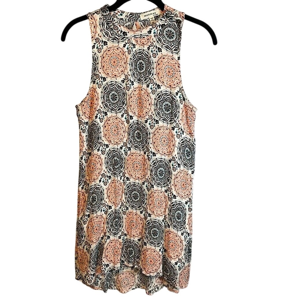 Monteau Los Angeles Sleeveless Top Medallion Print Boho Tank Top‎ Size M